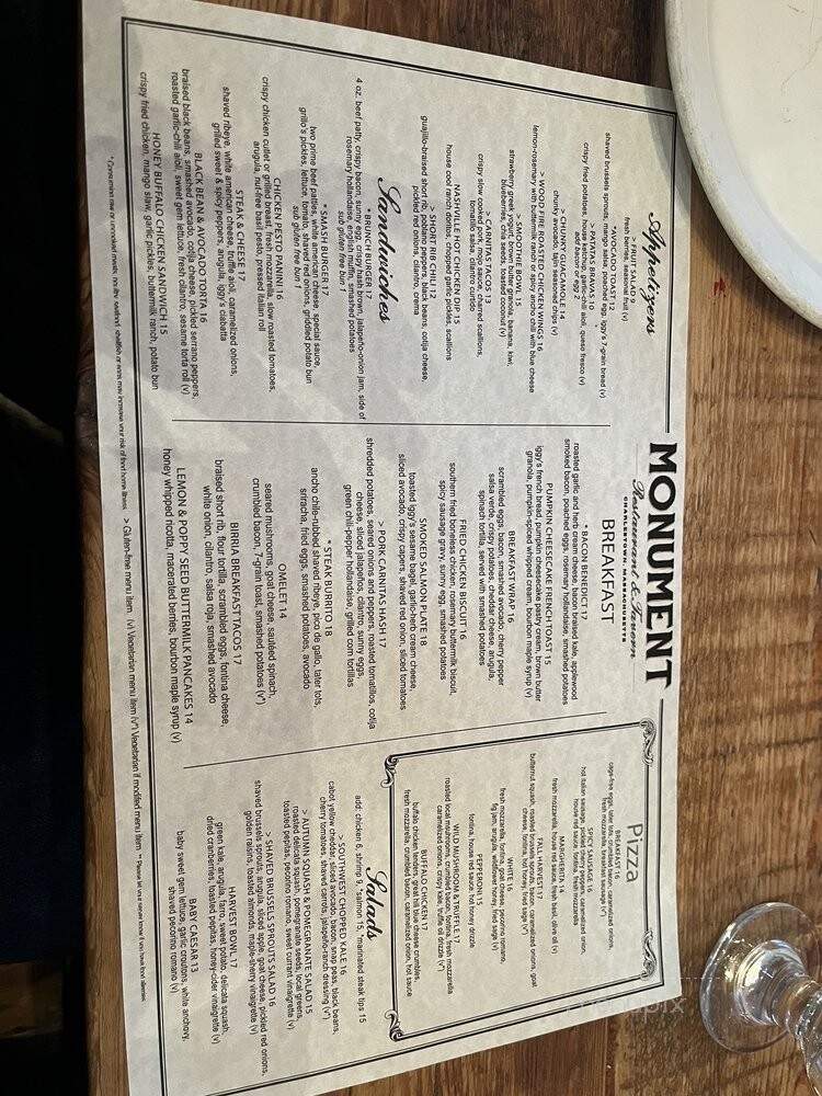 Monument Restaurant and Tavern - Charlestown, MA menu_pic