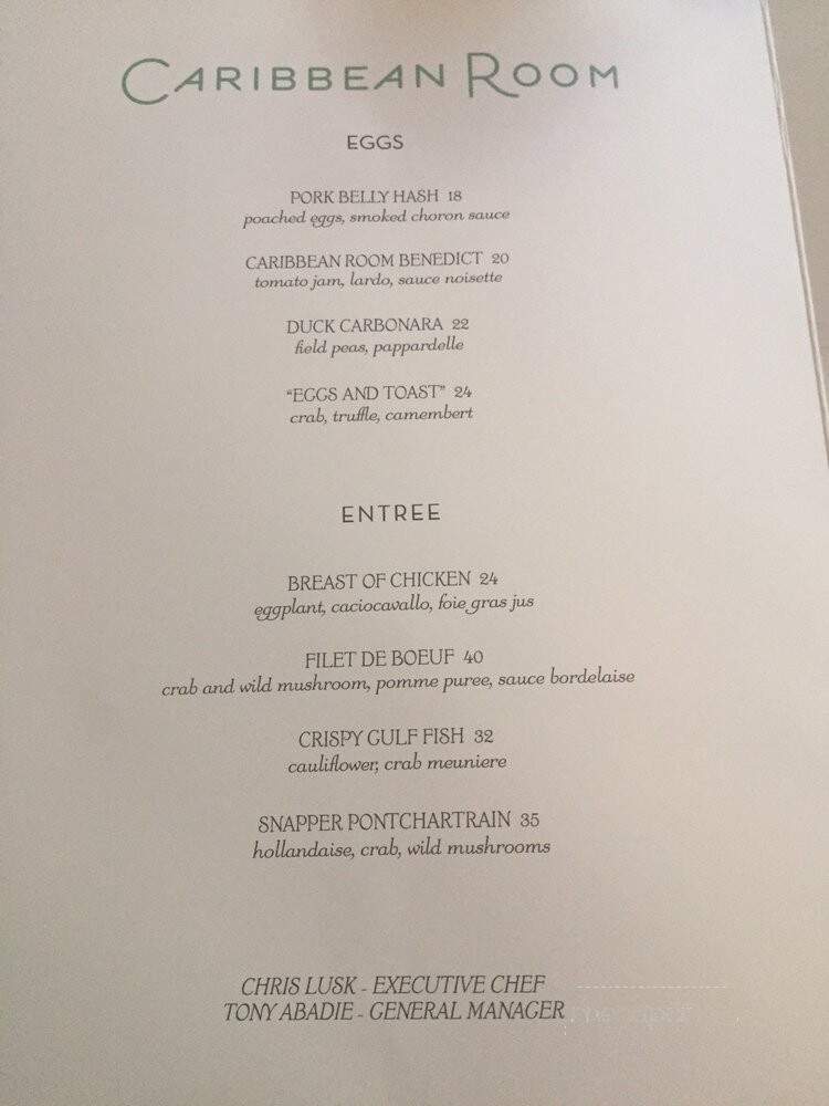 The Caribbean Room - New Orleans, LA menu_pic