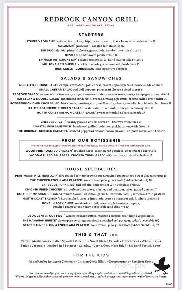 Redrock Canyon Grill - Southlake, TX menu_pic