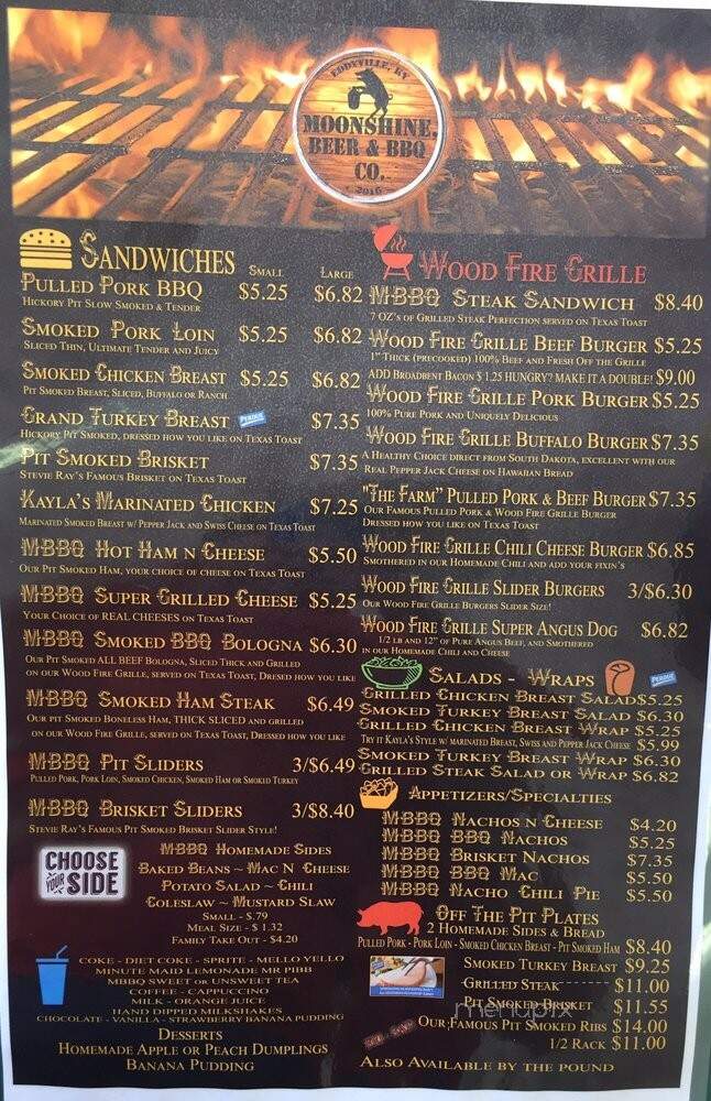 Moonshine, Beer & BBQ Co. - Eddyville, KY menu_pic