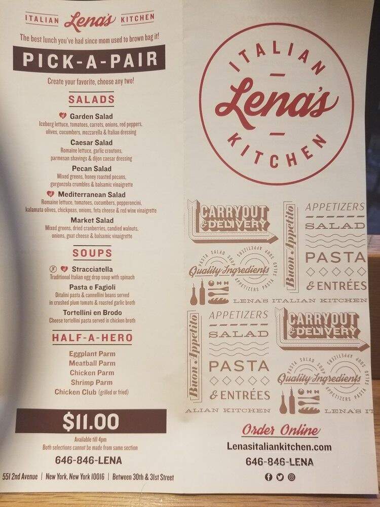 Lena's Italian Kitchen - New York, NY menu_pic