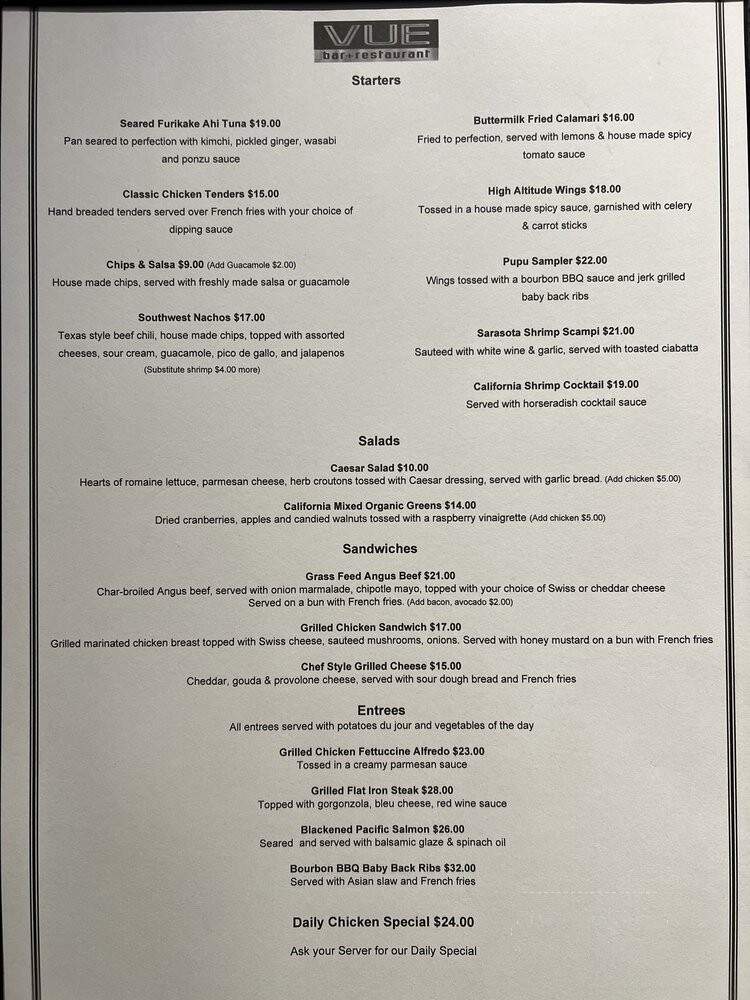 Vue Bar and Restaurant - Long Beach, CA menu_pic