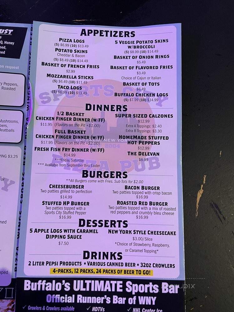 Sports City Pizza Pub - Buffalo, NY menu_pic