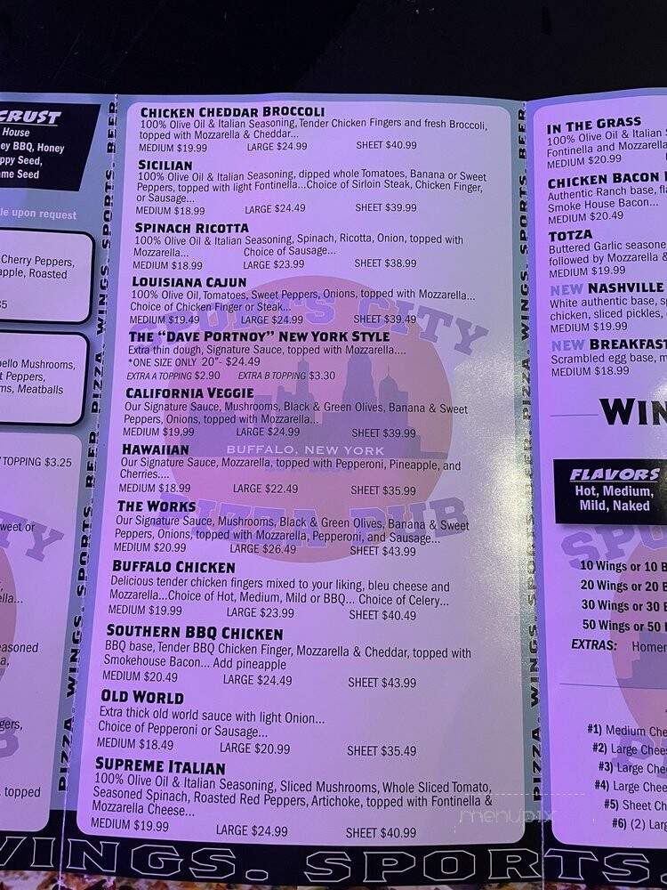 Sports City Pizza Pub - Buffalo, NY menu_pic