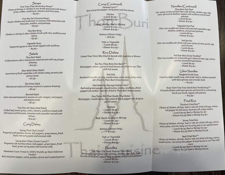 Thon Buri Thai Cuisine - Chagrin Falls, OH menu_pic