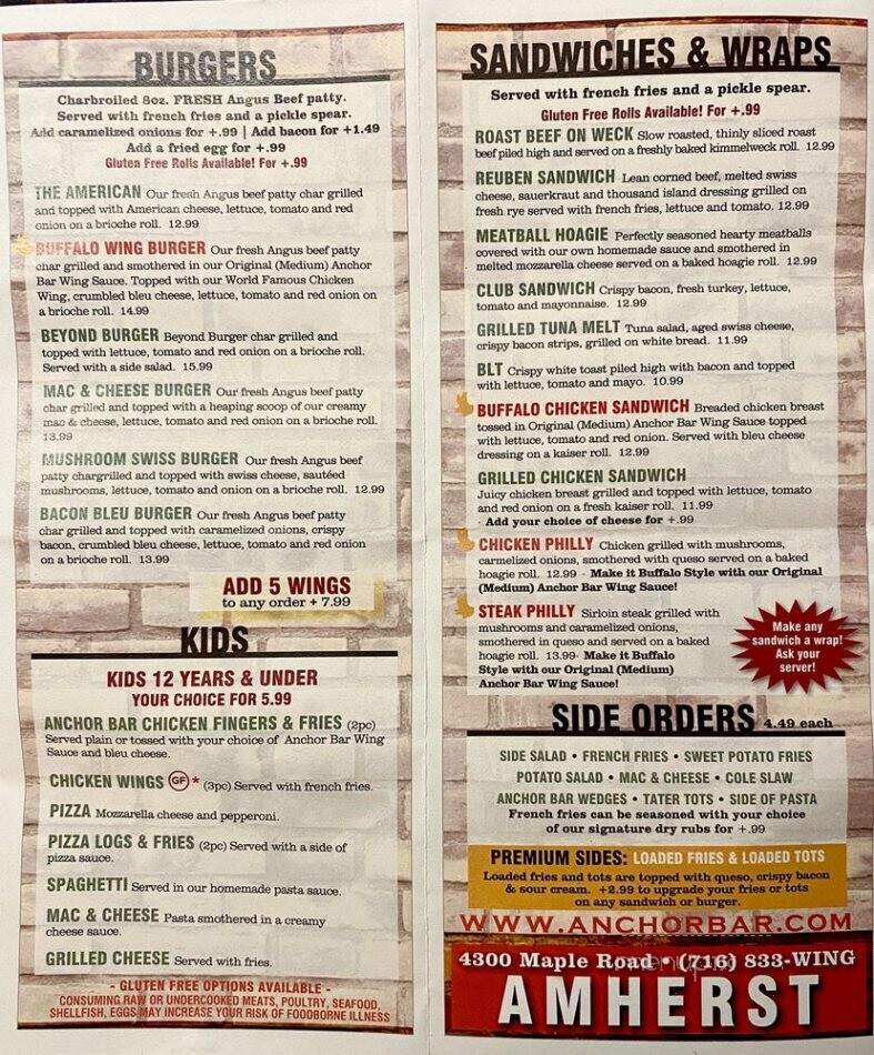 Anchor Bar - Amherst, NY menu_pic