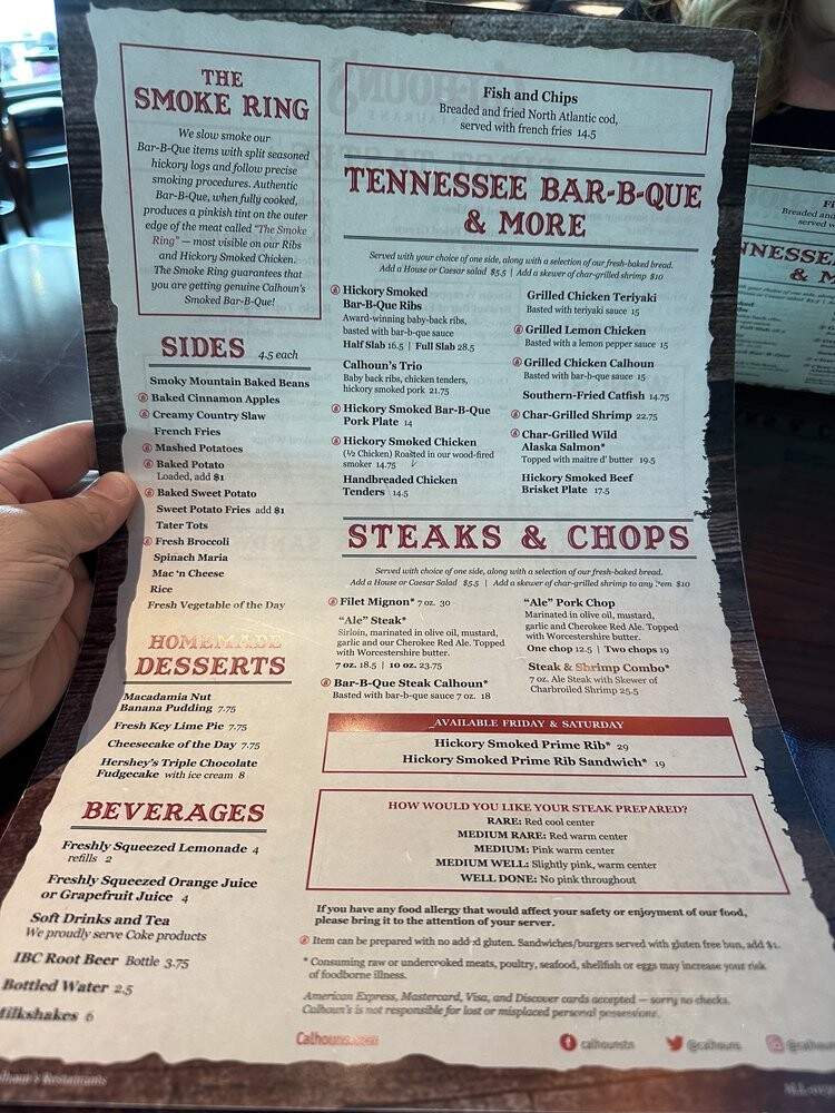 Calhoun's - Oak Ridge, TN menu_pic