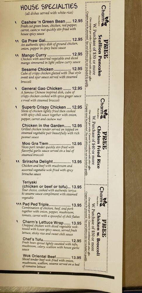 Charm Thai Bistro - Wakefield, MA menu_pic