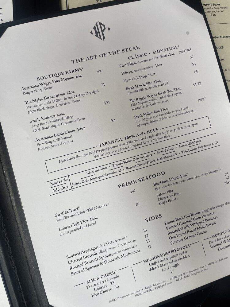 Hyde Park Prime Steakhouse - Indianapolis, IN menu_pic