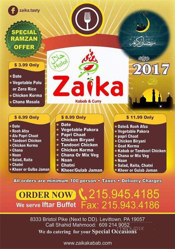 Zaika Kabab & Curry - Levittown, PA menu_pic