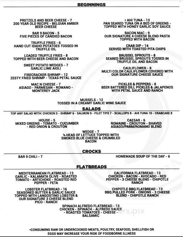 Bar Nine - Greensburg, PA menu_pic