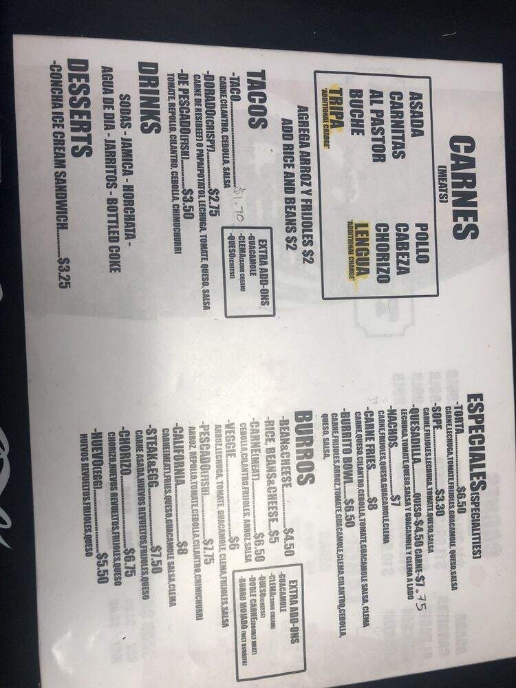 Taqueria Jalapenos - Santa Ana, CA menu_pic
