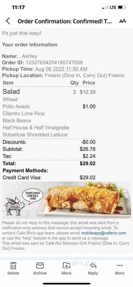 Cafe Rio - Fresno, CA menu_pic