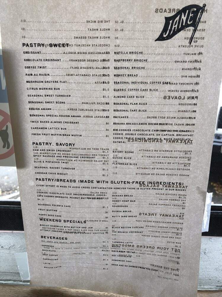 Jane The Bakery - San Francisco, CA menu_pic