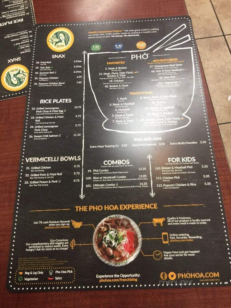 Pho Hoa Noodle Soup - San Jose, CA menu_pic