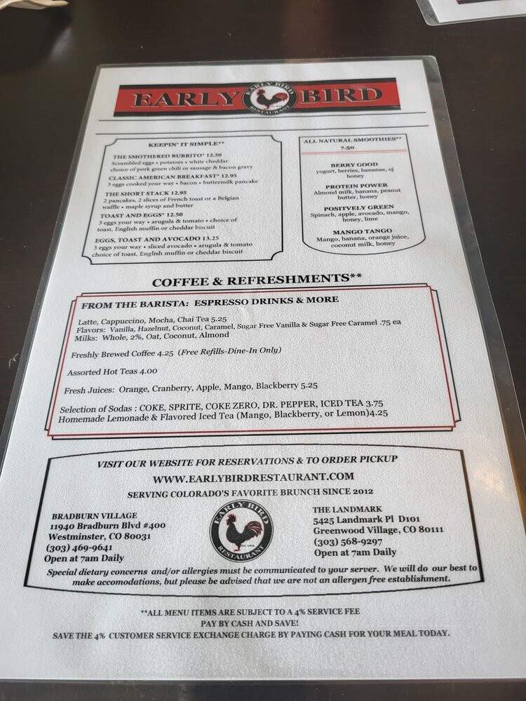 Early Bird Restaurant - Greenwood Village, CO menu_pic