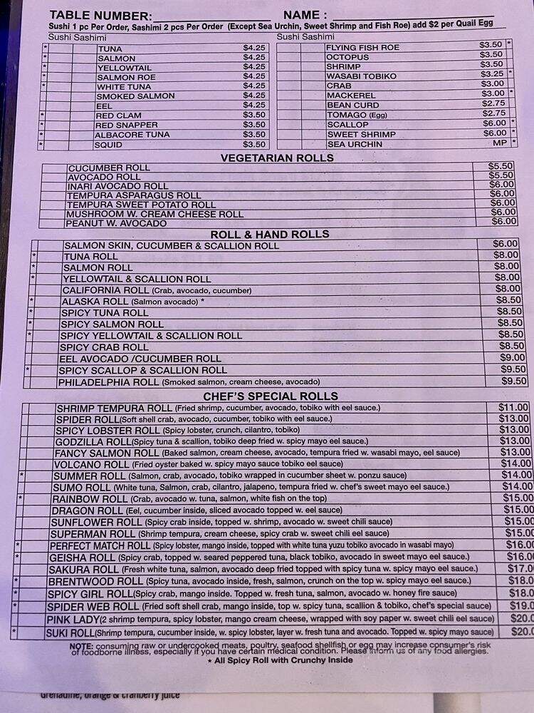 Suki Sushi - Brentwood, TN menu_pic