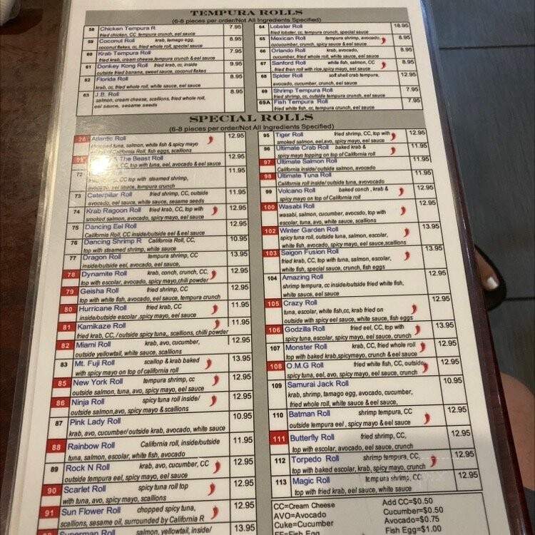 Saigon Fusion - Mount Dora, FL menu_pic
