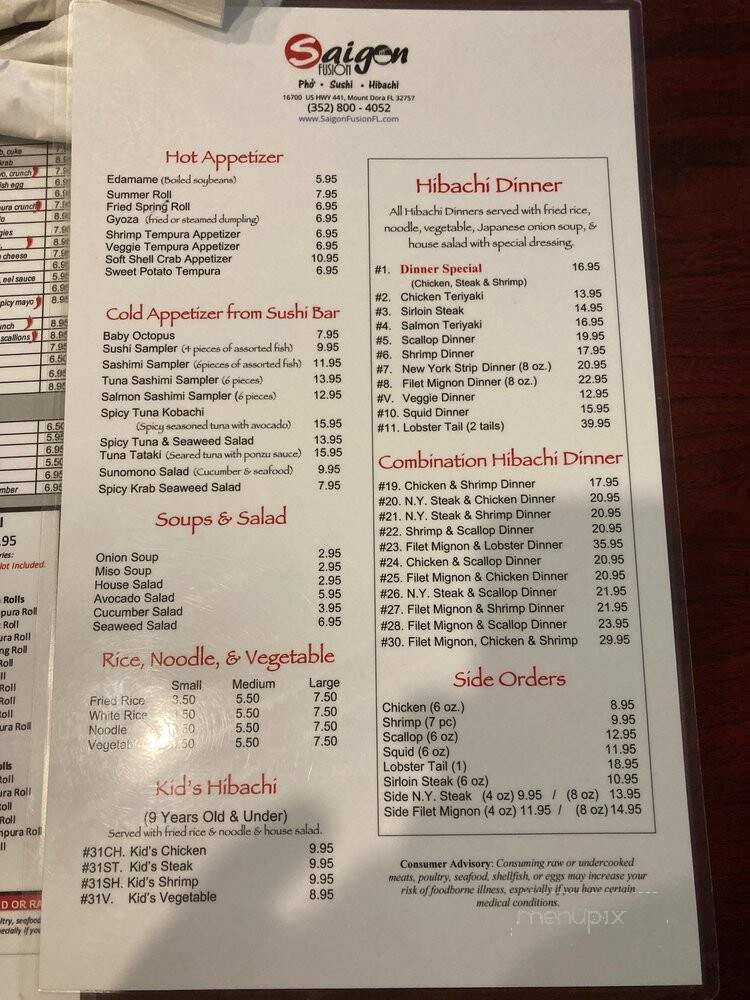 Saigon Fusion - Mount Dora, FL menu_pic