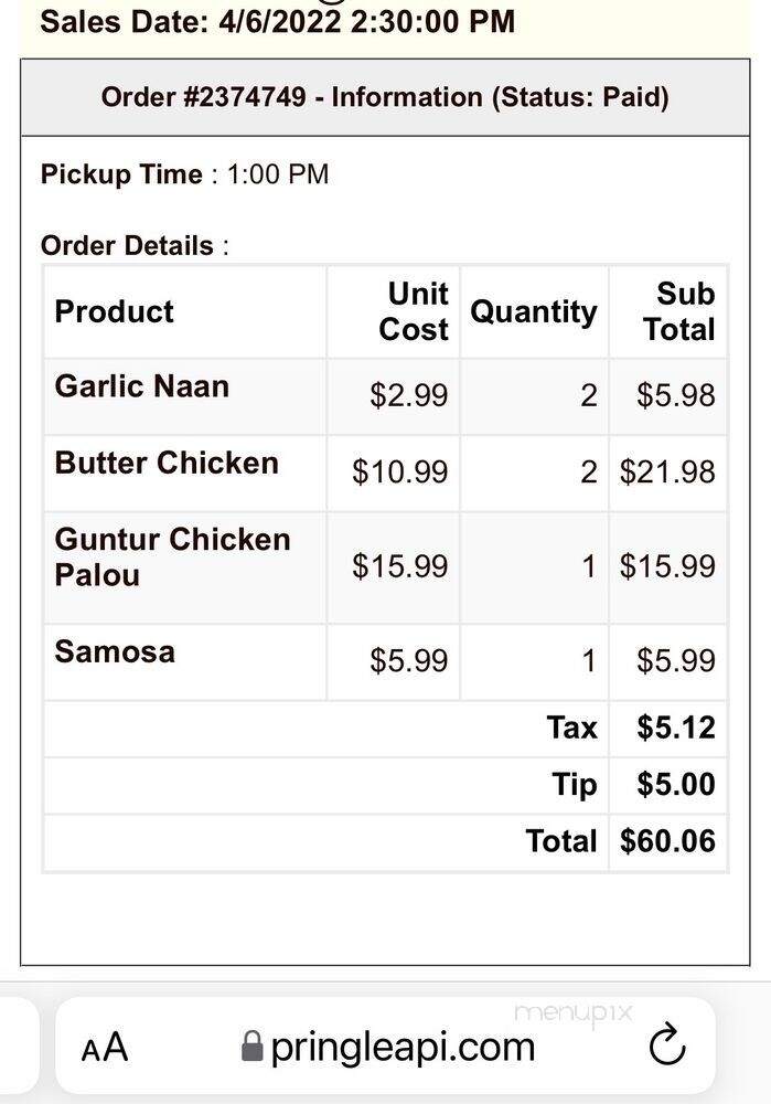 Biryaniz - Dublin, CA menu_pic