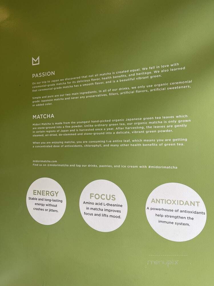 Midori Matcha Cafe - Los Angeles, CA menu_pic