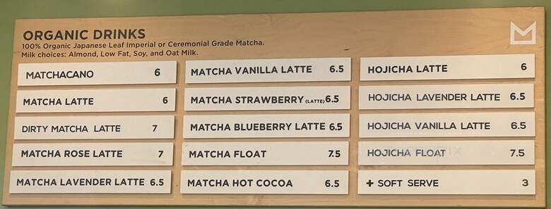 Midori Matcha Cafe - Los Angeles, CA menu_pic