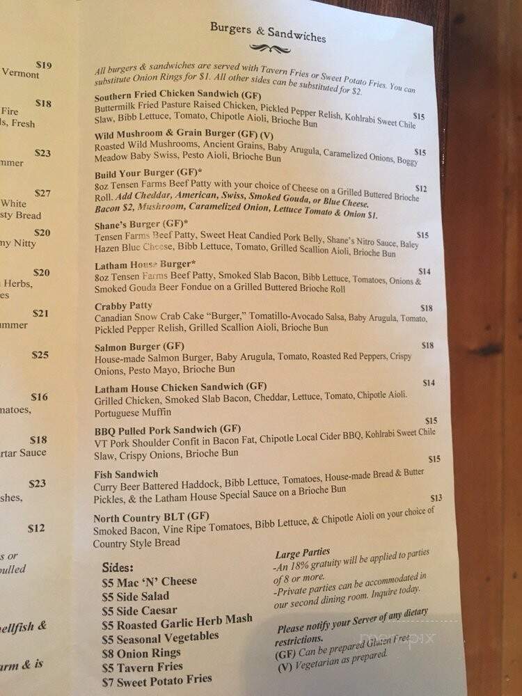 Latham House Tavern - Lyme, NH menu_pic