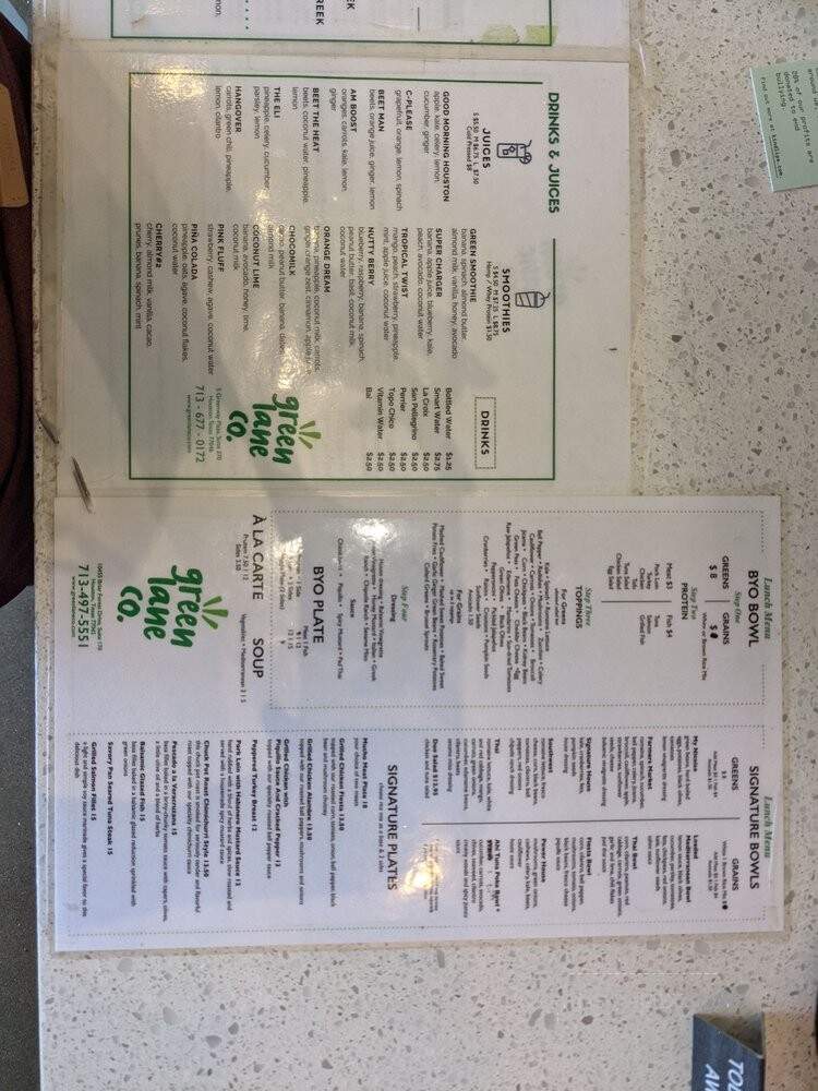 Green Lane - Houston, TX menu_pic