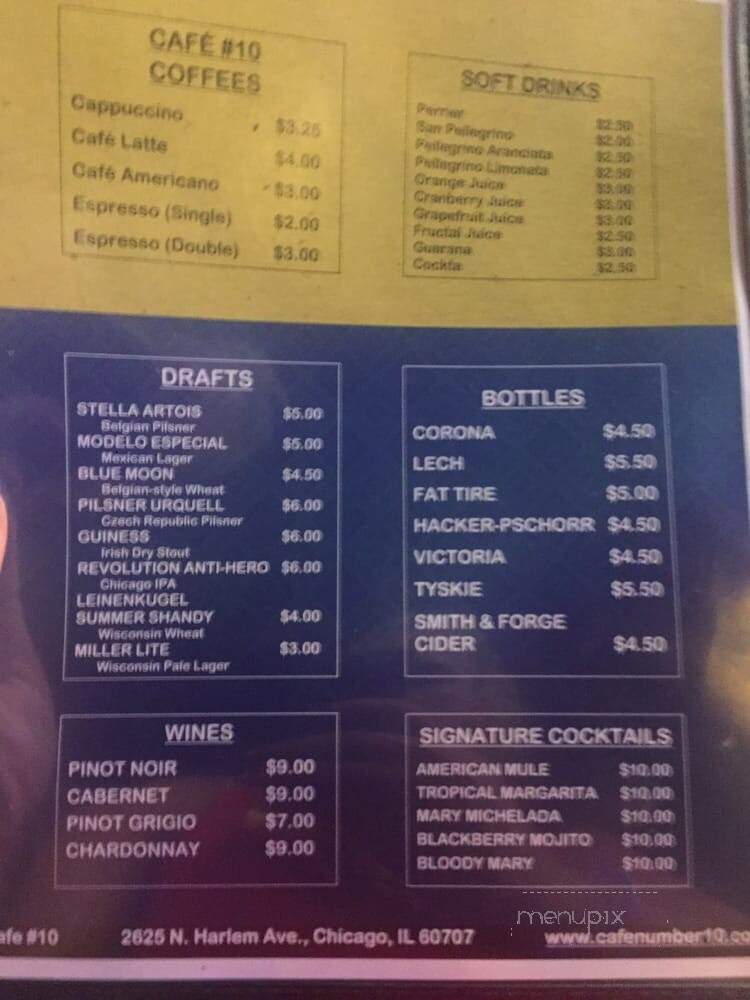 Cafe #10 Bar & Grill - Chicago, IL menu_pic