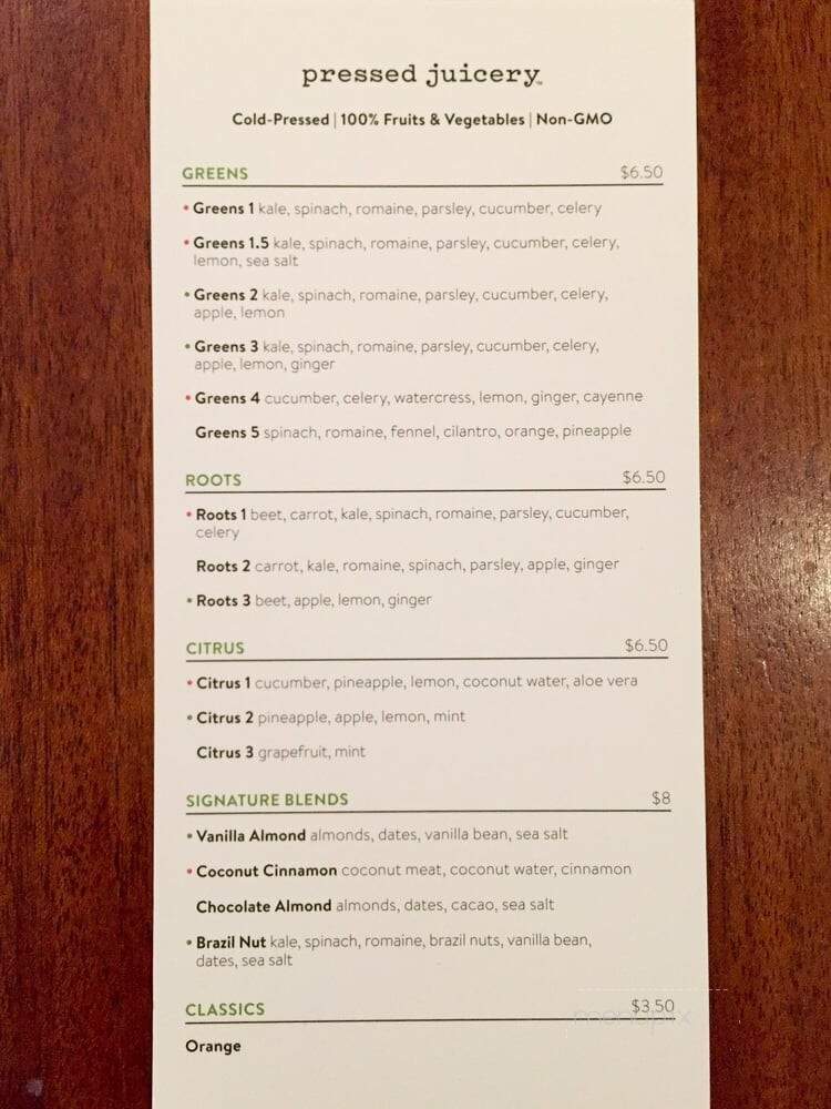 Pressed Juicery - New York, NY menu_pic
