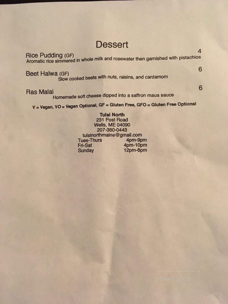 Tulsi North - Wells, ME menu_pic