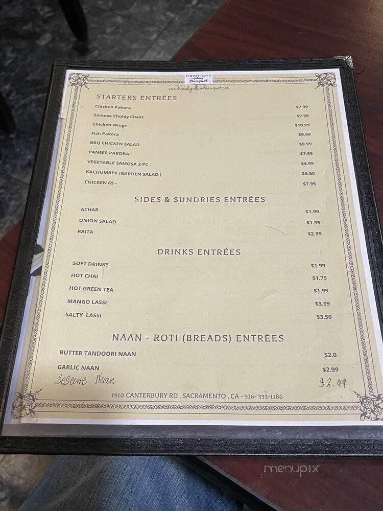 Haveli Restaurant & Banquet - Sacramento, CA menu_pic