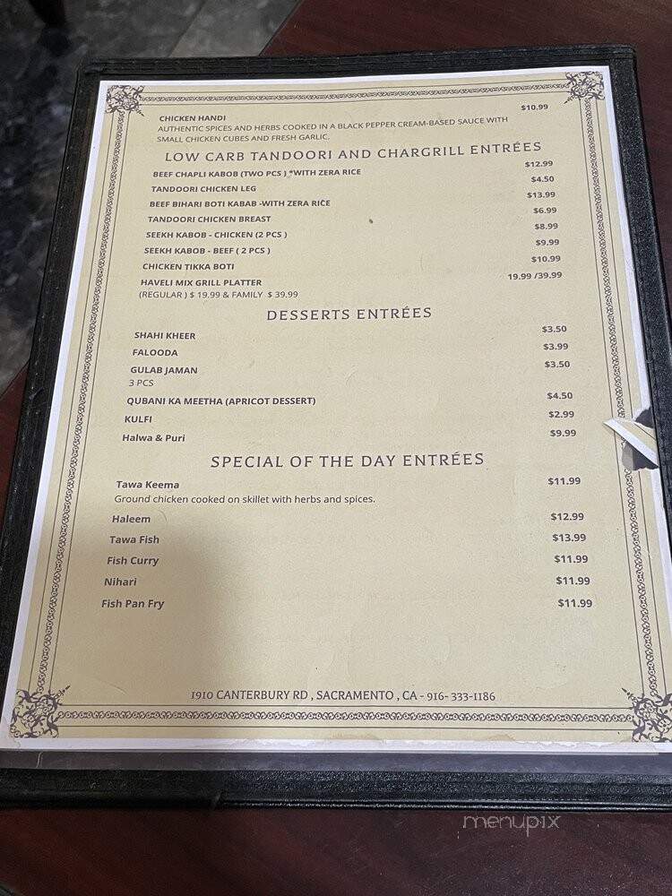 Haveli Restaurant & Banquet - Sacramento, CA menu_pic