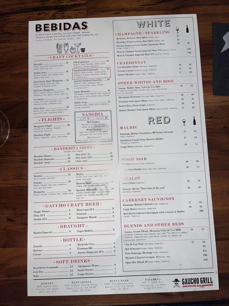 Gaucho Grill Argentine Steakhouse - Downey, CA menu_pic
