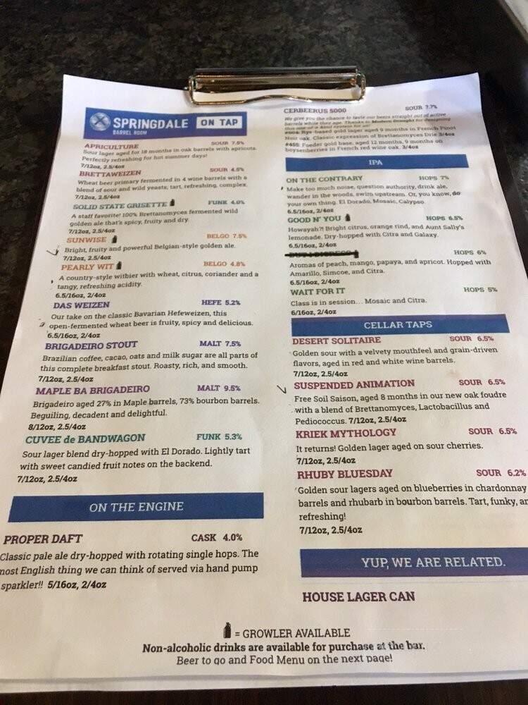 Springdale Barrel Room - Framingham, MA menu_pic