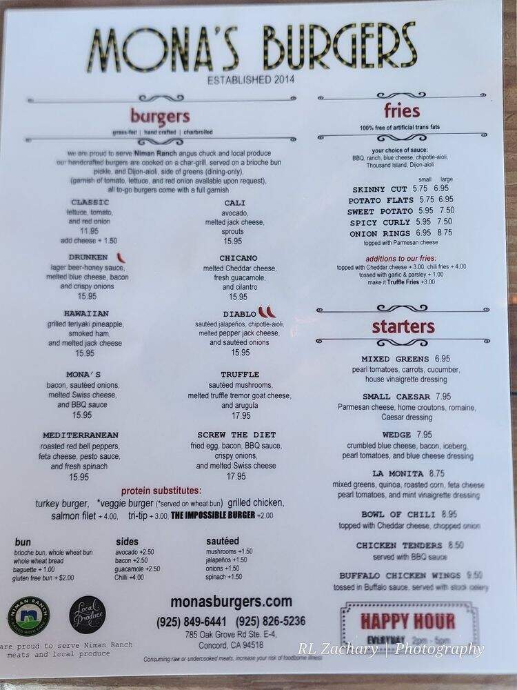 Mona's Burgers and Shakes - Concord, CA menu_pic