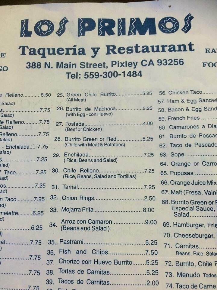 Los Primos - Pixley, CA menu_pic