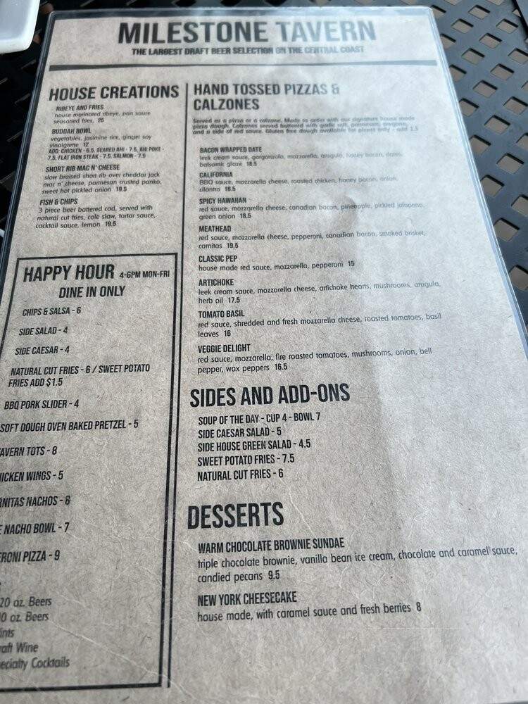 Milestone Tavern - San Luis Obispo, CA menu_pic