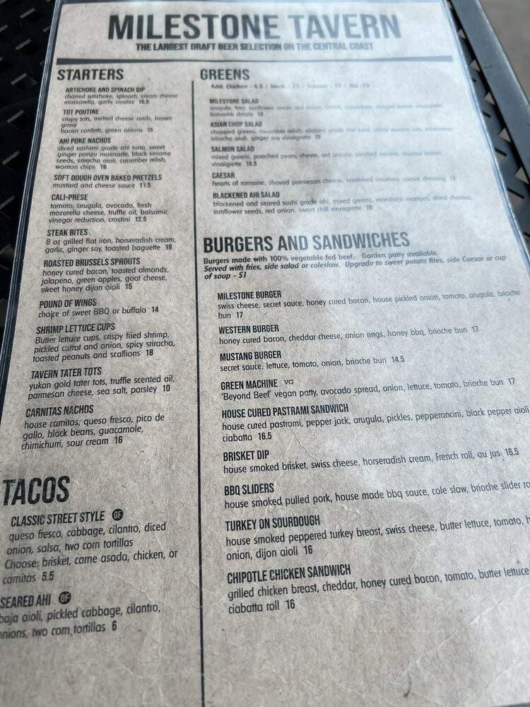 Milestone Tavern - San Luis Obispo, CA menu_pic