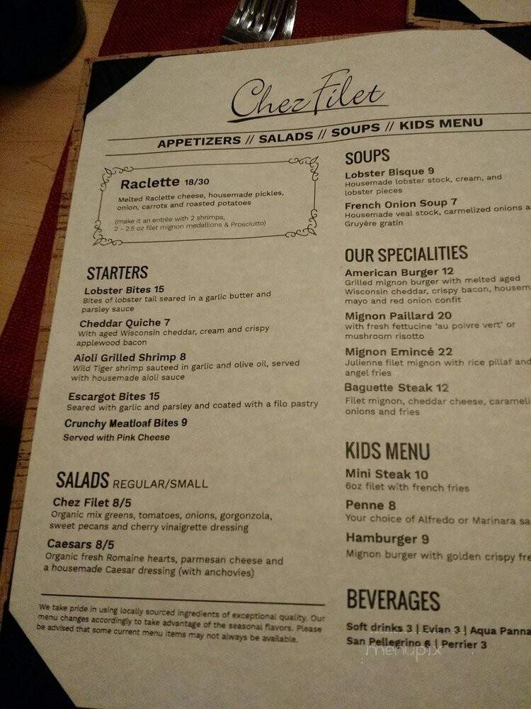 Chez Filet - Orlando, FL menu_pic
