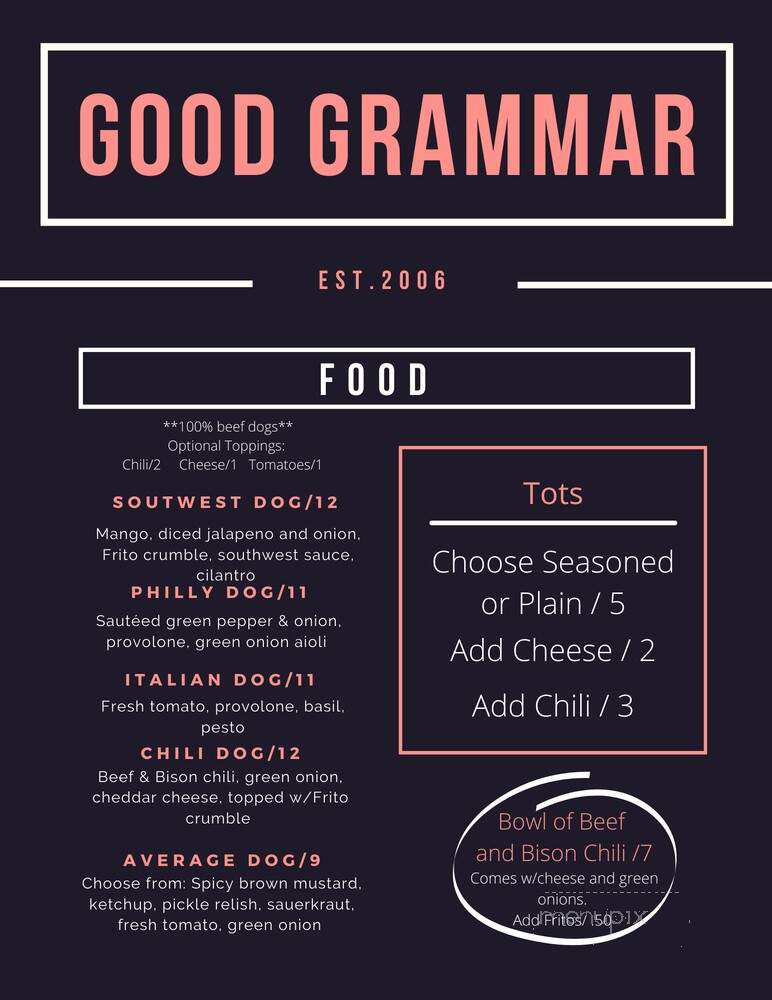 Good Grammar - Salt Lake City, UT menu_pic