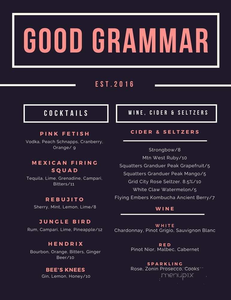 Good Grammar - Salt Lake City, UT menu_pic