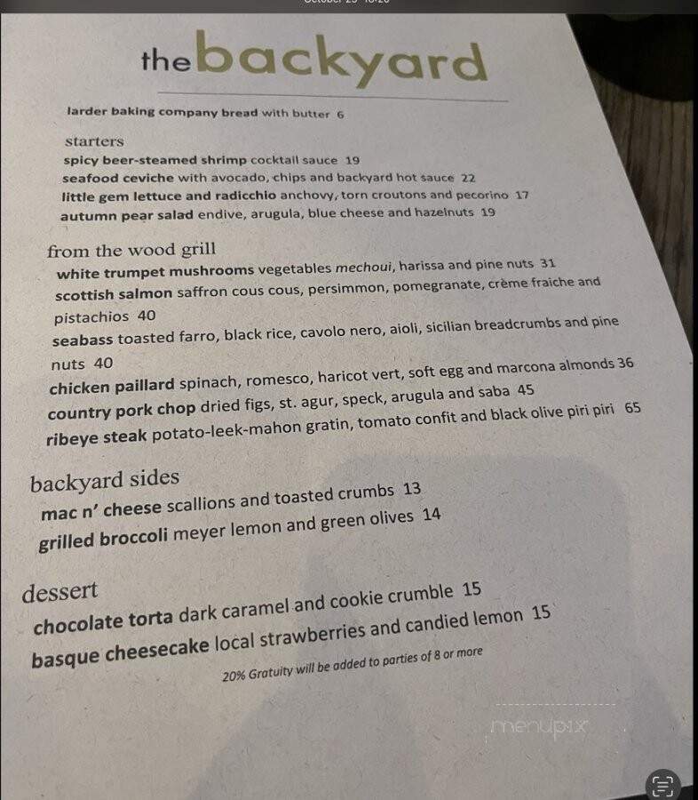 The Backyard - Los Angeles, CA menu_pic