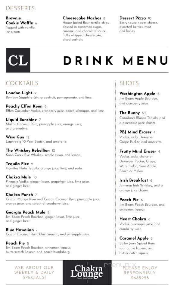 Chakra Lounge - Salt Lake City, UT menu_pic