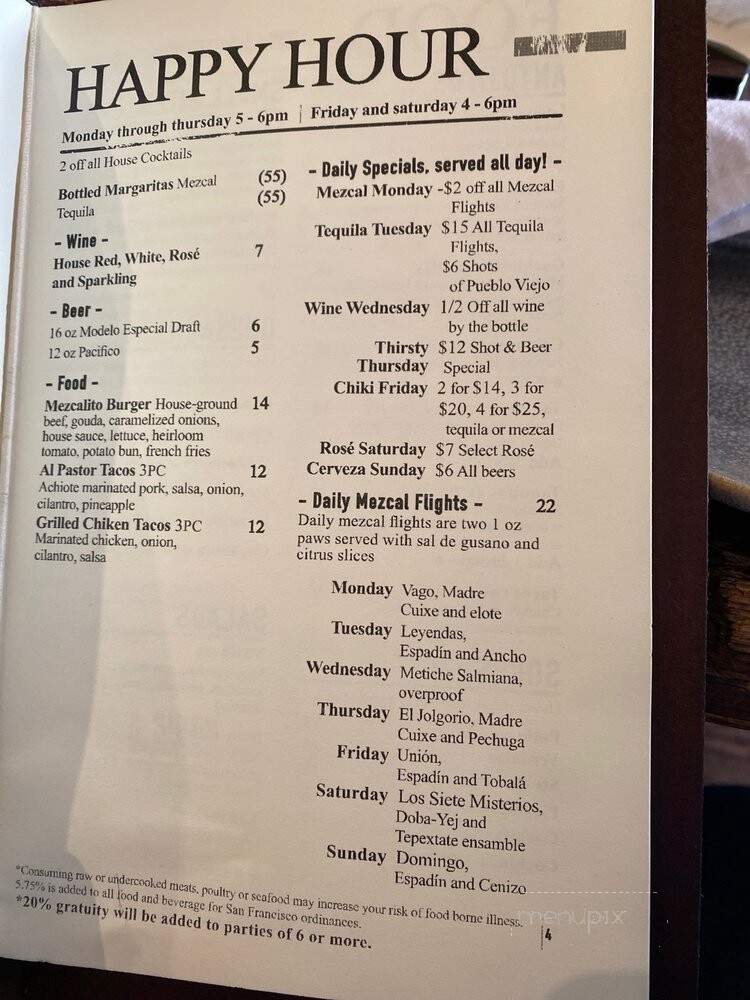 Mezcalito - San Francisco, CA menu_pic