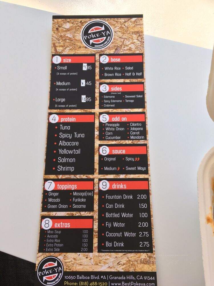 Poke-Ya - Granada Hills, CA menu_pic