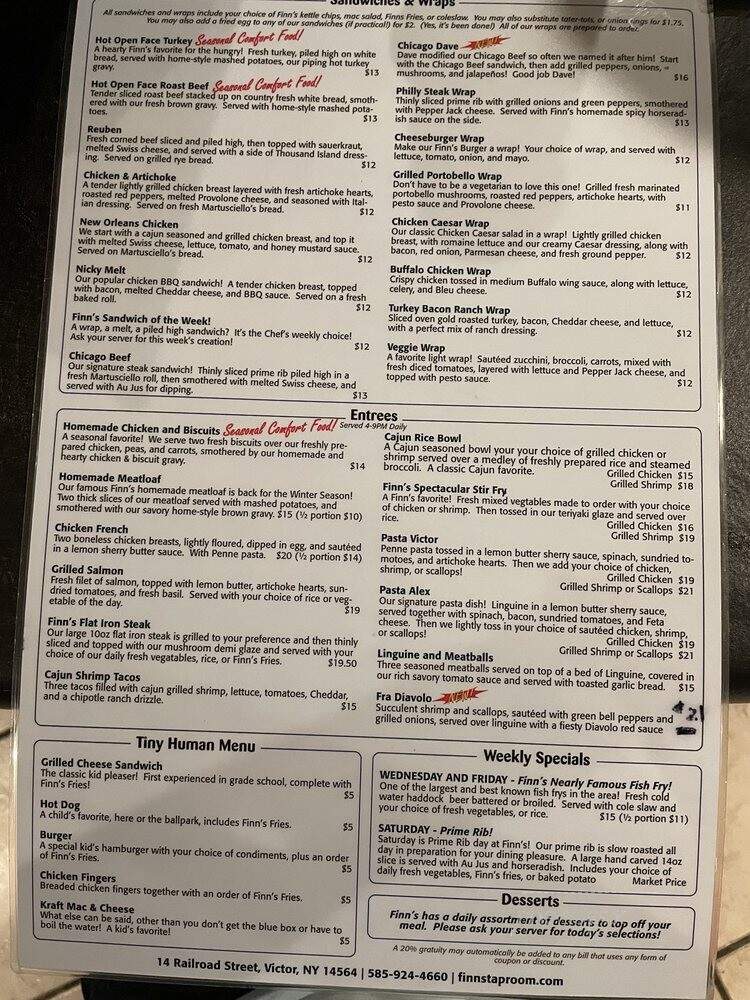 Finn's Tap Room - Victor, NY menu_pic