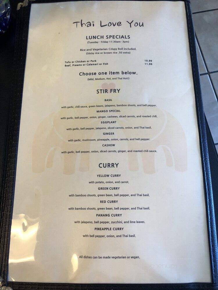 Thai Love You - San Jose, CA menu_pic