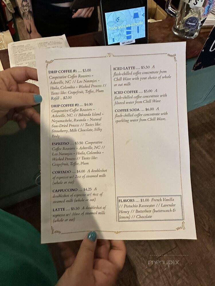 Trade and Lore Coffee - Asheville, NC menu_pic