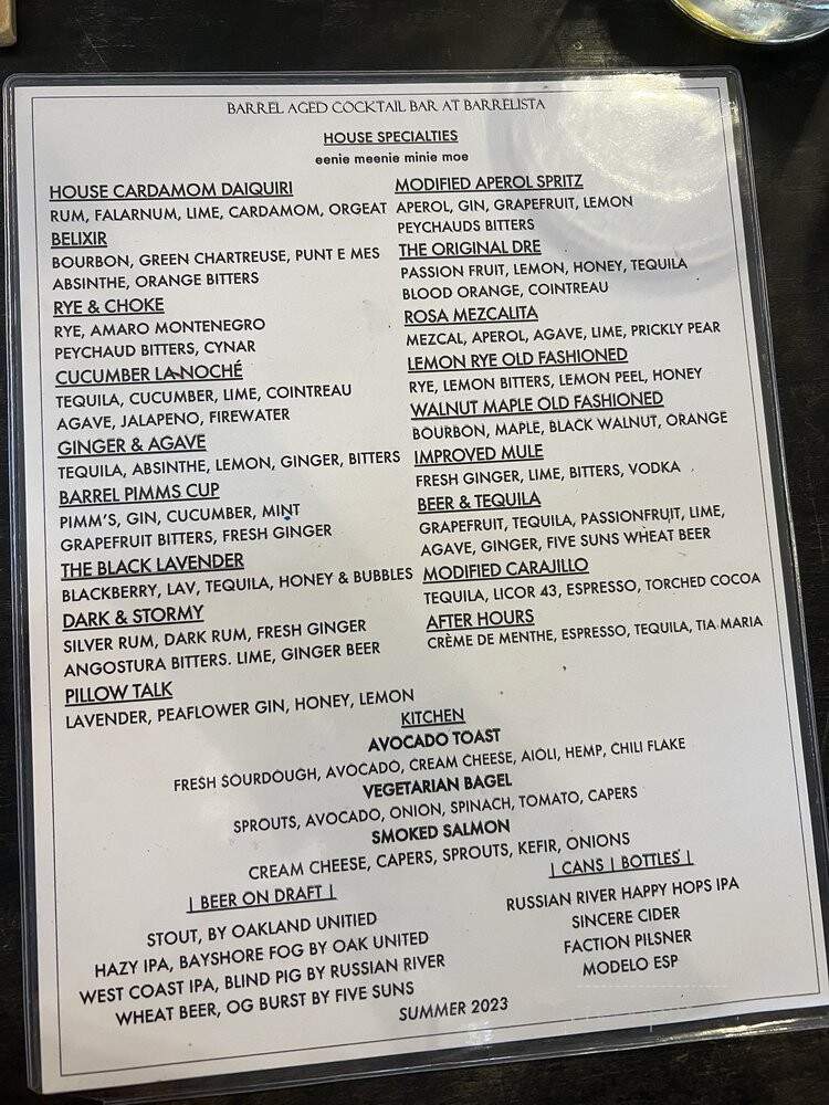 Barrel Aged Cocktail Bar & Lounge - Martinez, CA menu_pic